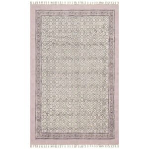 Purple Floral Area Rug Oriental Block Cotton Rug
