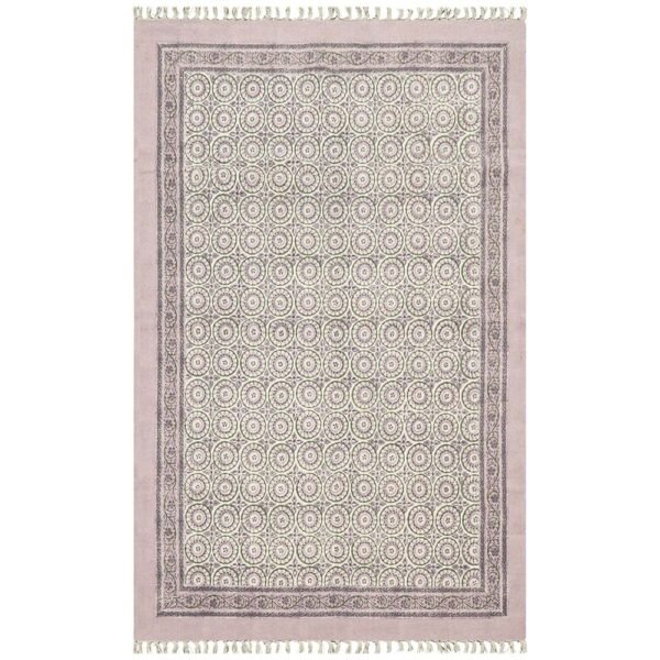 Purple Floral Area Rug Oriental Block Cotton Rug
