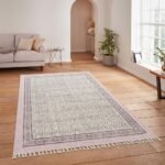 Purple Floral Area Rug Oriental Block Cotton Rug