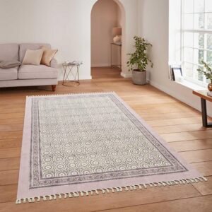 Purple Floral Area Rug Oriental Block Cotton Rug