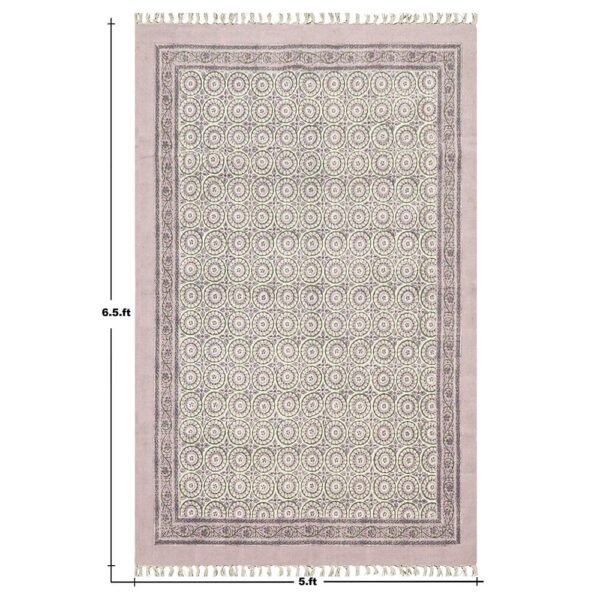 Purple Floral Area Rug Oriental Block Cotton Rug - Image 3