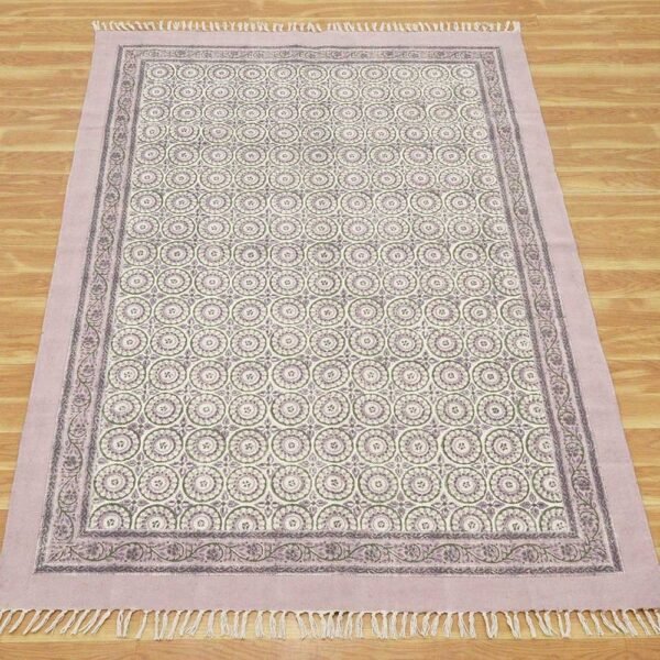 Purple Floral Area Rug Oriental Block Cotton Rug - Image 4