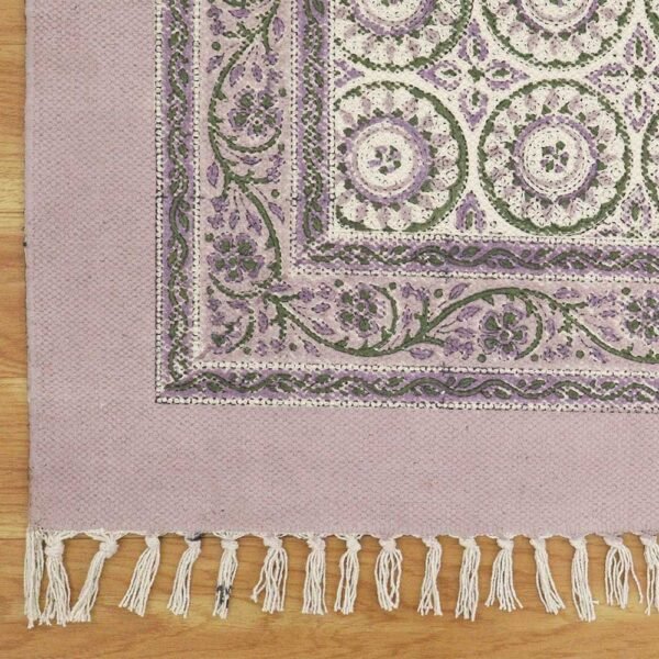 Purple Floral Area Rug Oriental Block Cotton Rug - Image 6