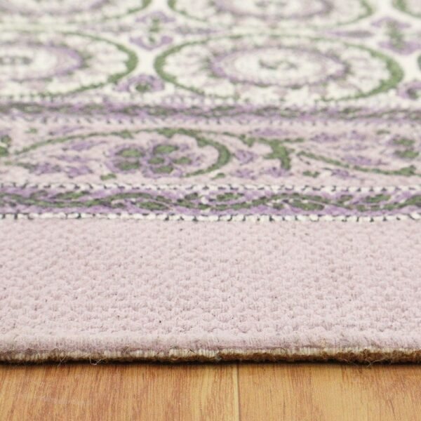 Purple Floral Area Rug Oriental Block Cotton Rug - Image 8