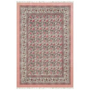Pink Floral Rug Oriental Blocks Cotton area Rug