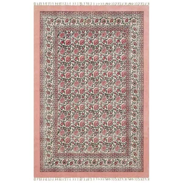 Pink Floral Rug Oriental Blocks Cotton Area Rug