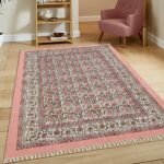 Pink Floral Rug Oriental Blocks Cotton area Rug