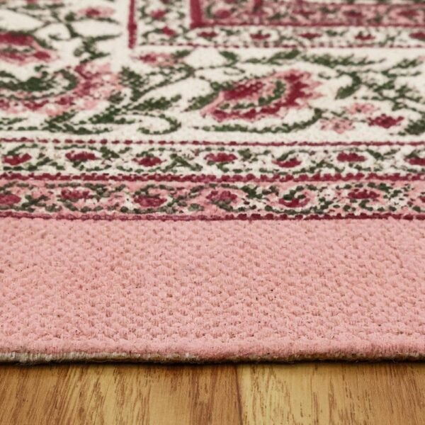 Pink Floral Rug Oriental Blocks Cotton Area Rug - Image 7
