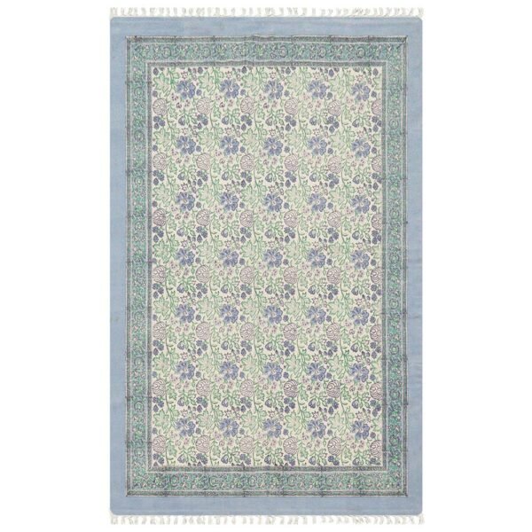 Floral Hand Block Printed Cotton Area Rug