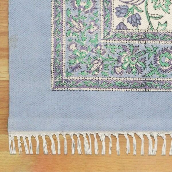 Floral Hand Block Printed Cotton Area Rug - Image 5