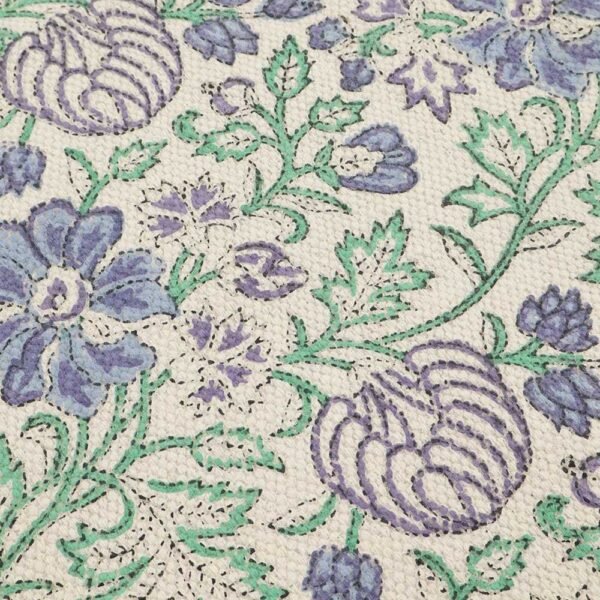 Floral Hand Block Printed Cotton Area Rug - Image 6