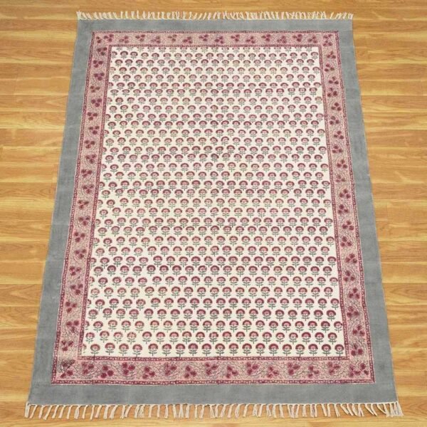 Multicolor Floral Rug Cotton Block Printed Rug - Image 4
