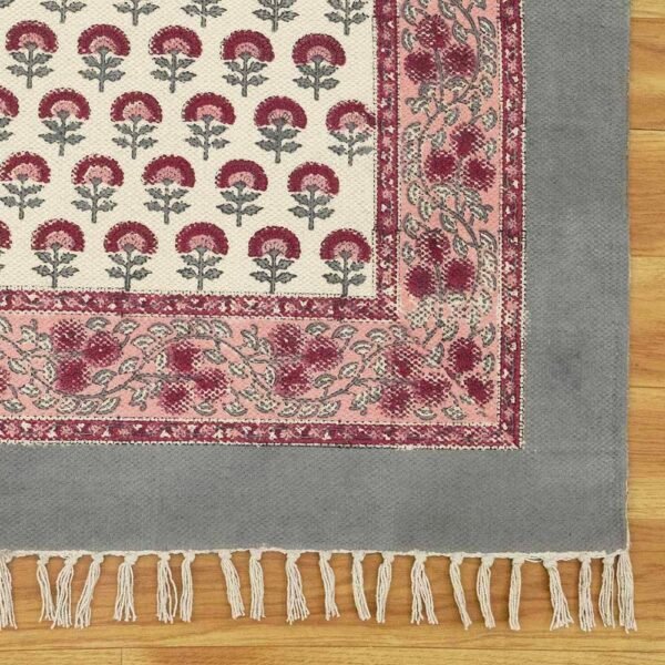 Multicolor Floral Rug Cotton Block Printed Rug - Image 5