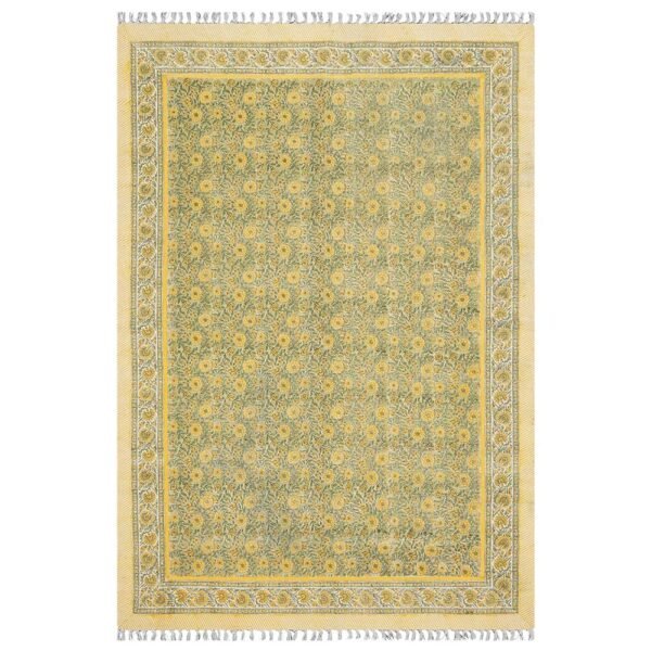 Yellow Oriental Rugs Cotton Floral Printed Rug