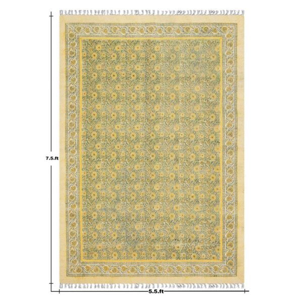 Yellow Oriental Rugs Cotton Floral Printed Rug - Image 3