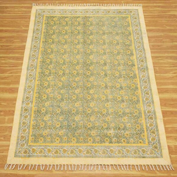 Yellow Oriental Rugs Cotton Floral Printed Rug - Image 4