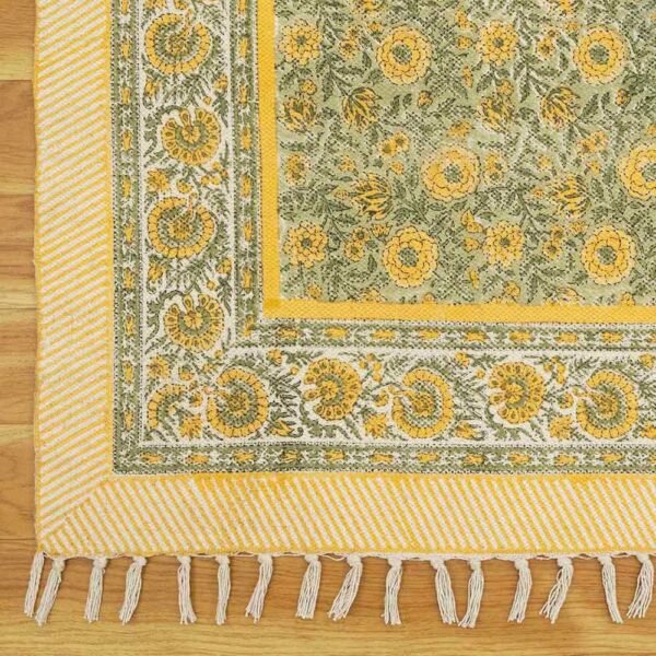 Yellow Oriental Rugs Cotton Floral Printed Rug - Image 5