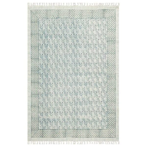 Gray Floral Area Rug Hand Block Cotton Rug