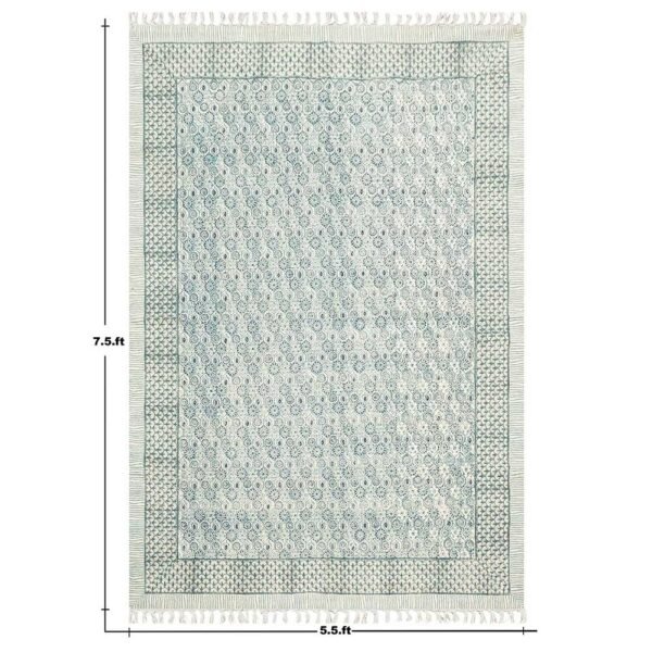 Gray Floral Area Rug Hand Block Cotton Rug - Image 3