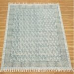 Gray Floral Area Rug Hand Block Cotton Rug