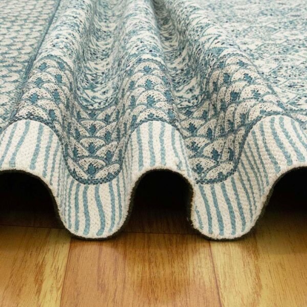 Gray Floral Area Rug Hand Block Cotton Rug - Image 7