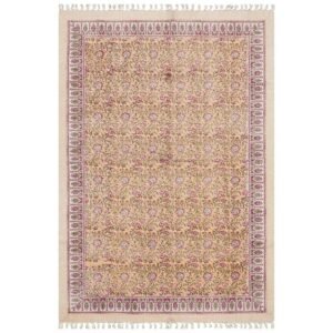 Hand Block Floral Pink Rug Cotton Living Area Rug