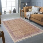 Hand Block Floral Pink Rug Cotton Living Area Rug