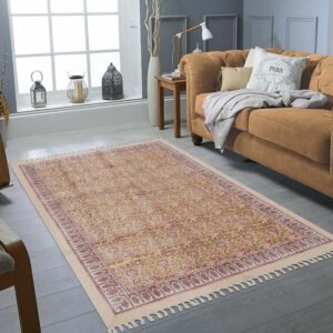 Hand Block Floral Pink Rug Cotton Living Area Rug