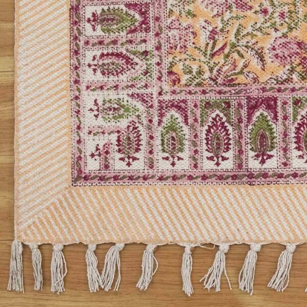 Hand Block Floral Pink Rug Cotton Living Area Rug - Image 4