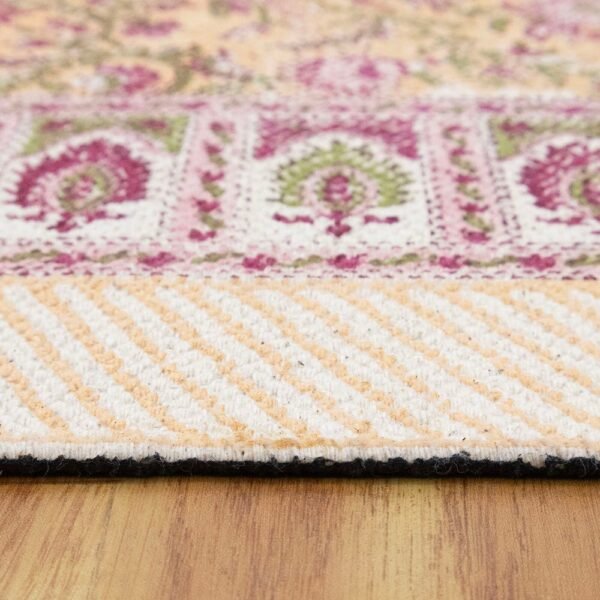 Hand Block Floral Pink Rug Cotton Living Area Rug - Image 6