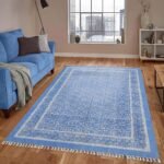 Blue Floral Rug Hand Block Cotton Rug
