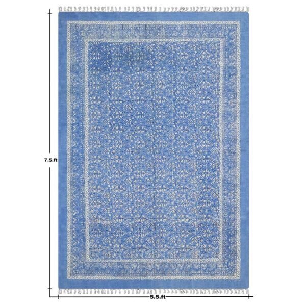 Blue Floral Rug Hand Block Cotton Rug - Image 3