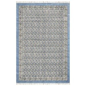 Sky Blue Cotton Handmade Blocks Printed Rug