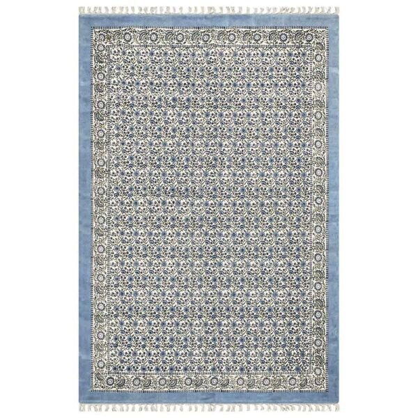 Sky Blue Cotton Handmade Blocks Printed Rug