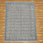 Sky Blue Cotton Handmade Blocks Printed Rug