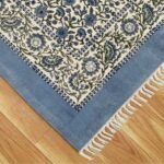 Sky Blue Cotton Handmade Blocks Printed Rug