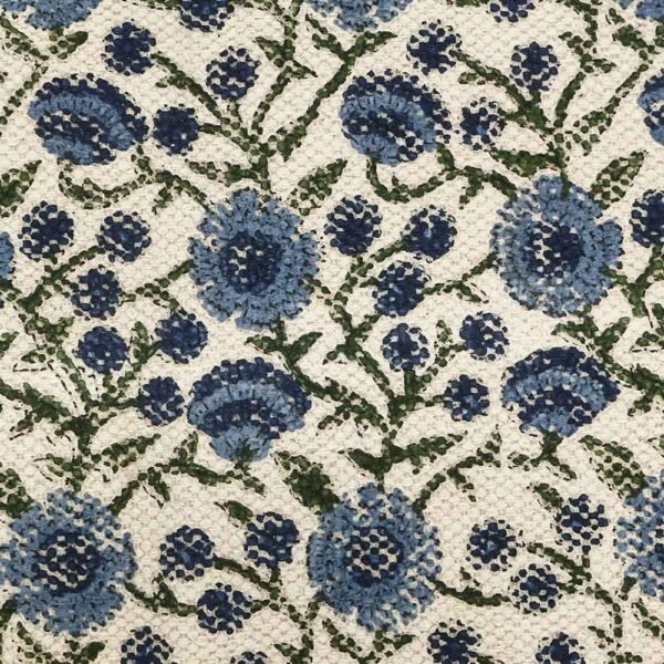 Sky Blue Cotton Handmade Blocks Printed Rug - Image 6